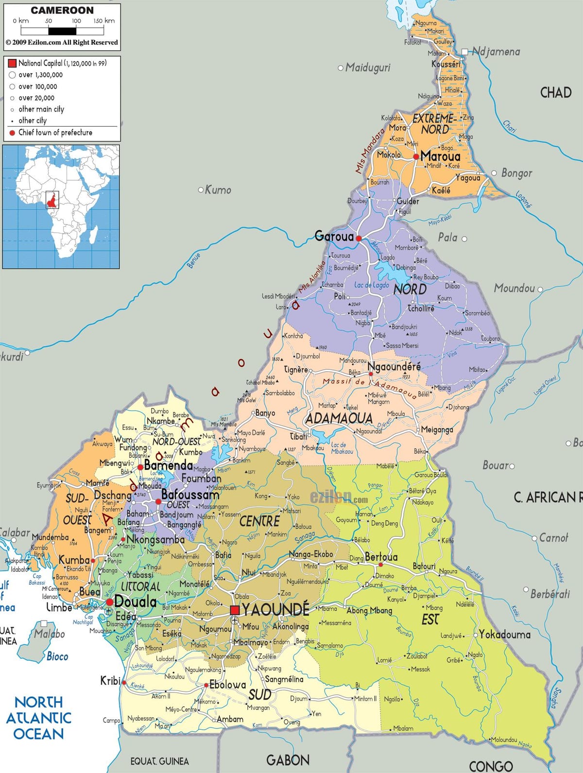 Kamerun mapy regiónov