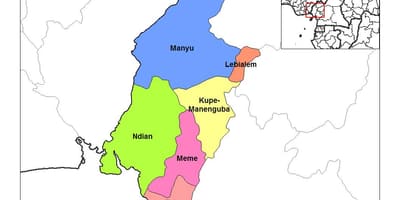 Mapa juhozápadnom regióne cameroo