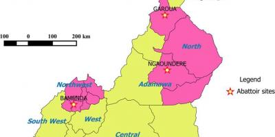 Kamerun ukazuje regiónov mapu